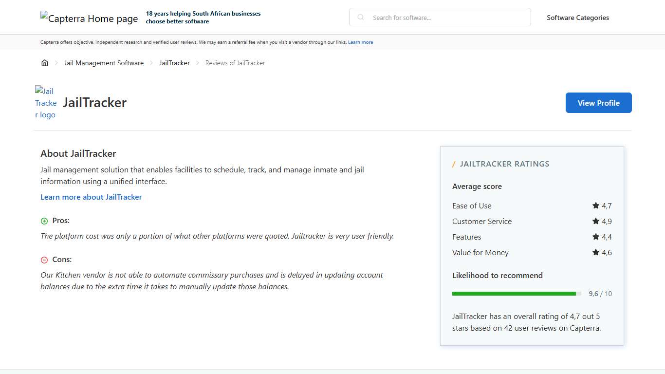 JailTracker Reviews - Capterra South Africa 2026