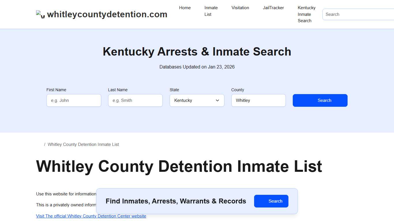 Inmate List - Whitley County Detention Center, KY
